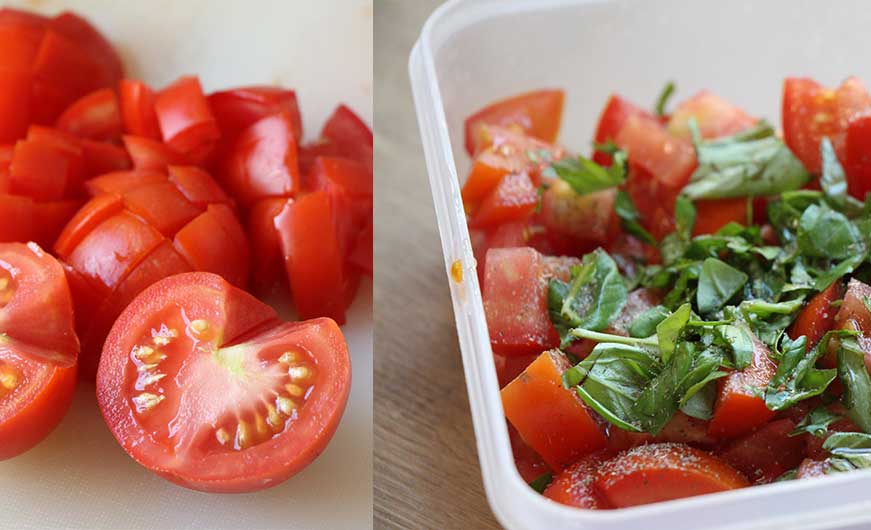Tomatensalat mit frischem Basilikum und Gewürze